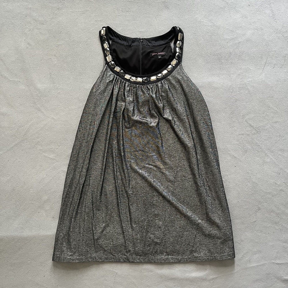 Vintage Betsey Johnson Dress Black Silver Mini Tunic - Picture 2 of 9